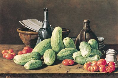 Still Life with Cucumbers and Tomatoes by Luis Egidio Melendez